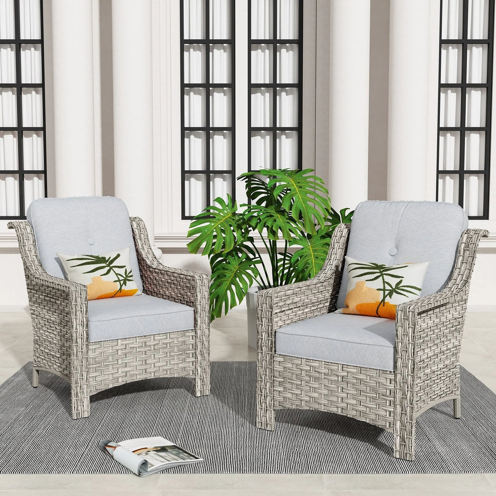 HOOOWOOO, Set di 2 Sedie da Esterno in Rattan Intrecciato con Schienale Alto