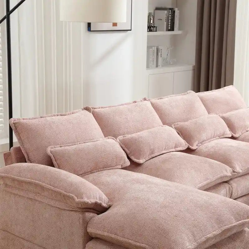 Divano componibile Cloud per soggiorno, divano a U moderno in ciniglia/bouclé, comodo divano letto modulare con doppia chaise longue