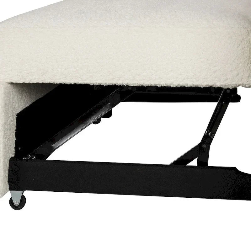 Divano componibile con letto estraibile e pouf contenitore, divano letto convertibile per soggiorno