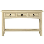 Tavolo Consolle Rustico in Pino Massiccio per Ingresso, Bianco Decapato / Marrone Antico / Grigio Decapato / Non Verniciato, 3 Cassetti