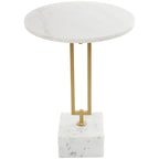 Marble Geometric Side End Accent Table with Gold Metal Rectangular Stand - White