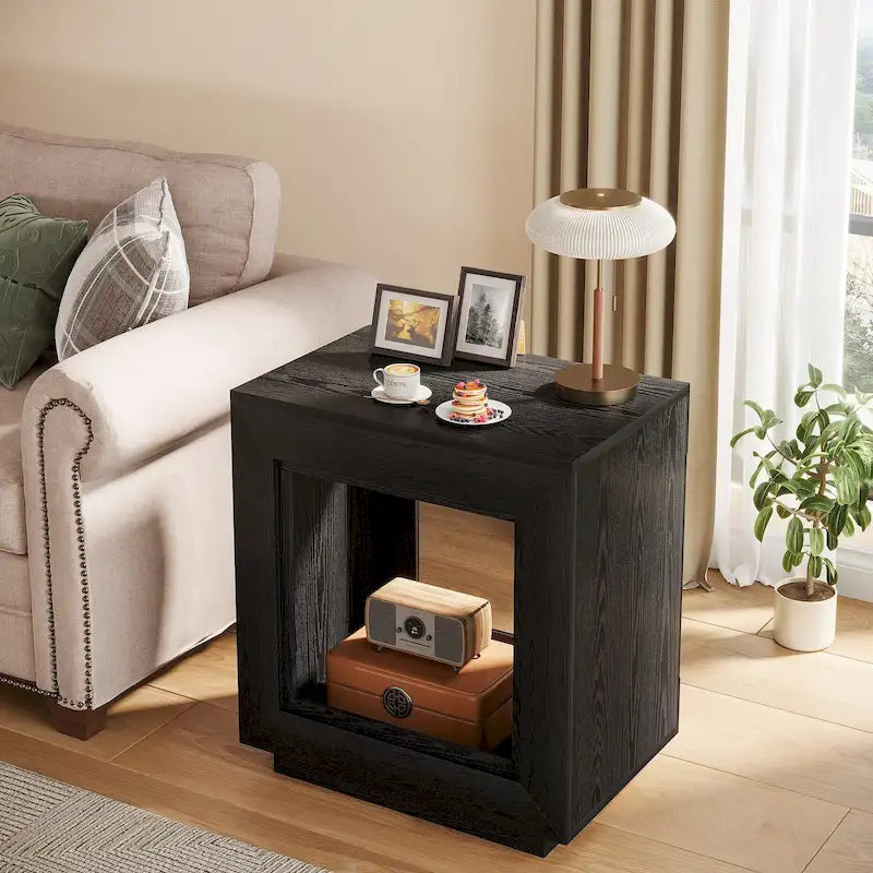 Tavolino in legno con contenitore, Comodini in noce per soggiorno, camera da letto