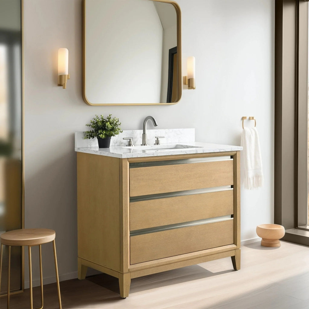 Mobile da Bagno Vanity Art con Lavabo in Ceramica e Top in Marmo Ricomposto