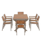 Set da pranzo all'aperto di 7 pezzi con tavolo allungabile e 6 sedie con braccioli
