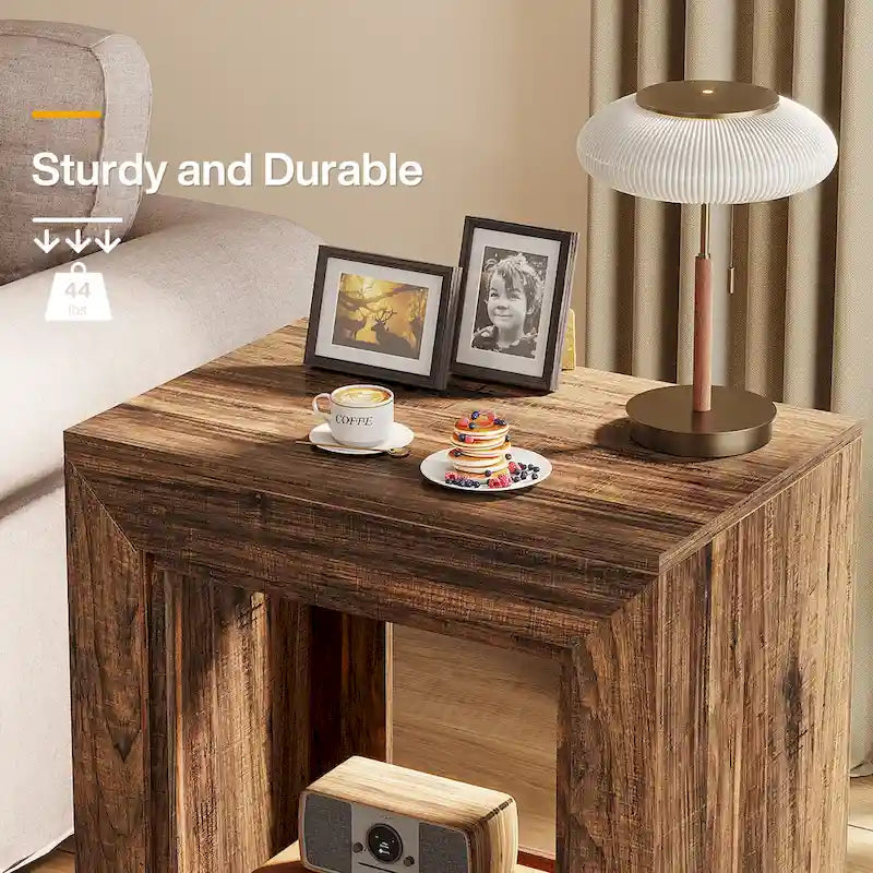 Tavolino in legno con contenitore, Comodini in noce per soggiorno, camera da letto