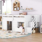 LETTO SINGOLO, LETTO A CASTELLO BASSO SINGOLO IN LEGNO MASSELLO CON SCALA, CASSETTO E SCAFFALE DI COLORE GRIGIO