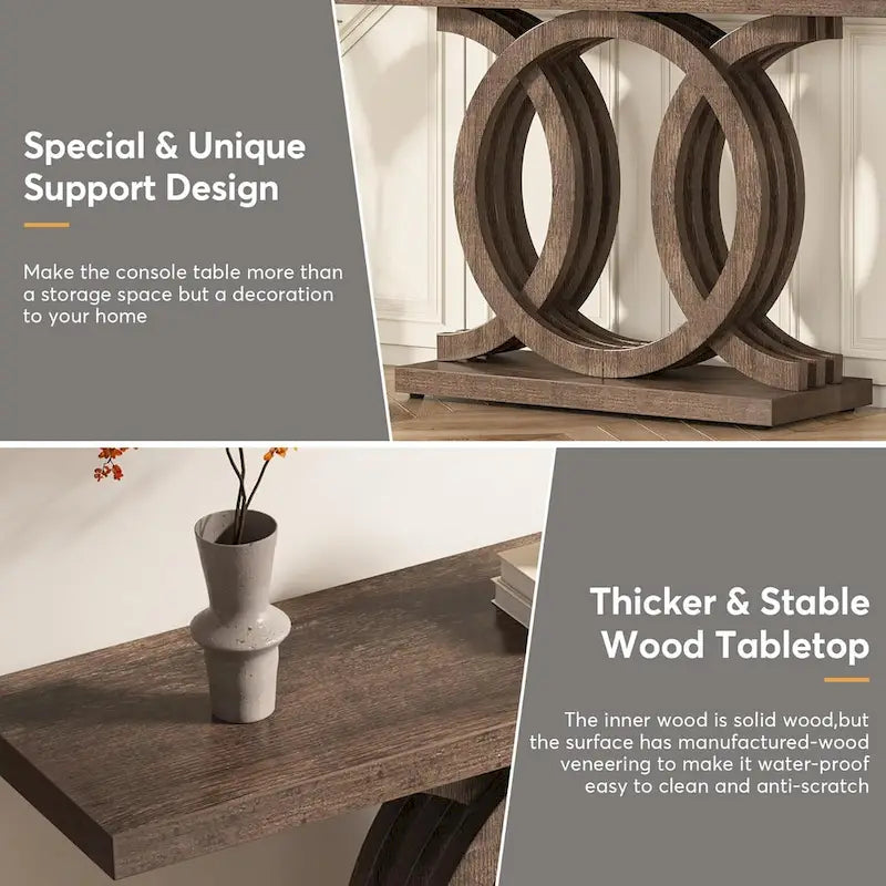 Consolle Vintage con Base Geometrica Tavolo da Ingresso in Legno