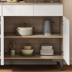Large Wood Glass Doors Cabinet Sideboard with Hutch Top