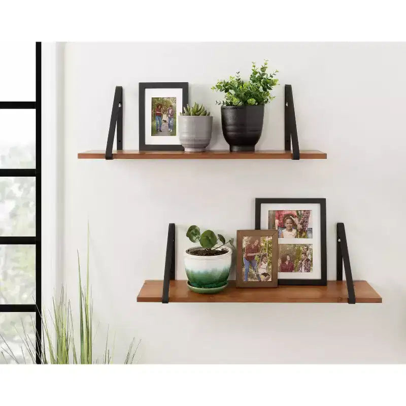 Kate & Laurel All Things Decor Set di 2 mensole in legno Solomon 27" x 8.3" marrone/nero: struttura in metallo, nessun montaggio richiesto