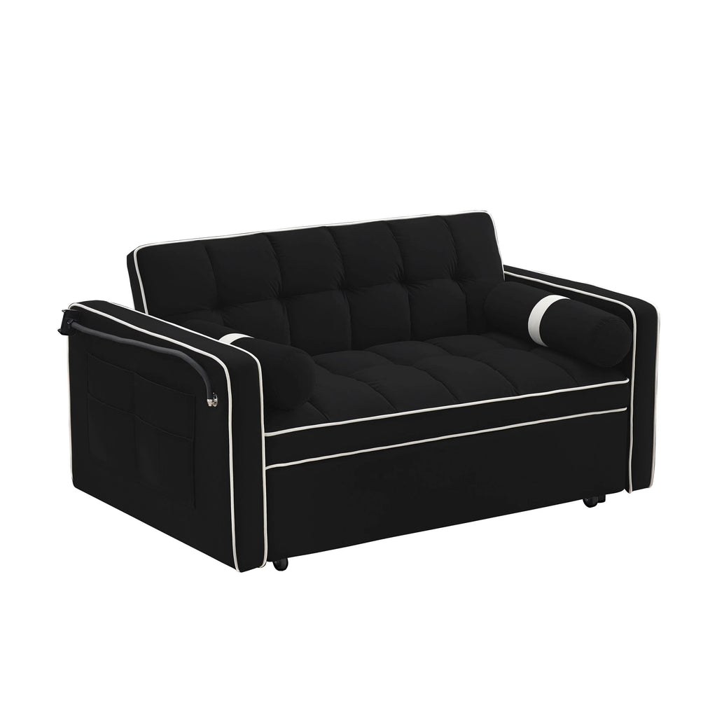 Divano letto trasformabile a 2 posti in velluto da 140 cm con letto estraibile, reclinabile, tasche laterali e supporto per telefono
