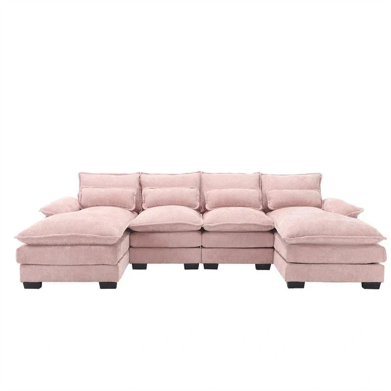 Divano componibile Cloud per soggiorno, divano a U moderno in ciniglia/bouclé, comodo divano letto modulare con doppia chaise longue