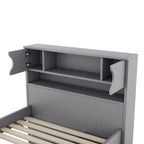 Letto a piattaforma Twin/Full Size Captain con 4 cassetti e mensole portaoggetti, struttura letto in legno massello con testiera libreria contenitore