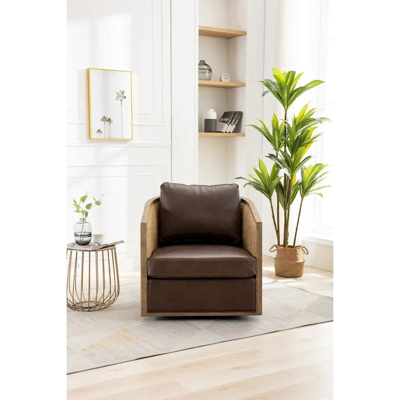 Poltrona a botte girevole, comoda poltrona rotonda d'accento, poltrona club a botte girevole a 360 gradi, poltrona relax con struttura in rattan intrecciato