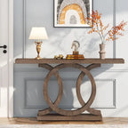 Consolle Vintage con Base Geometrica Tavolo da Ingresso in Legno