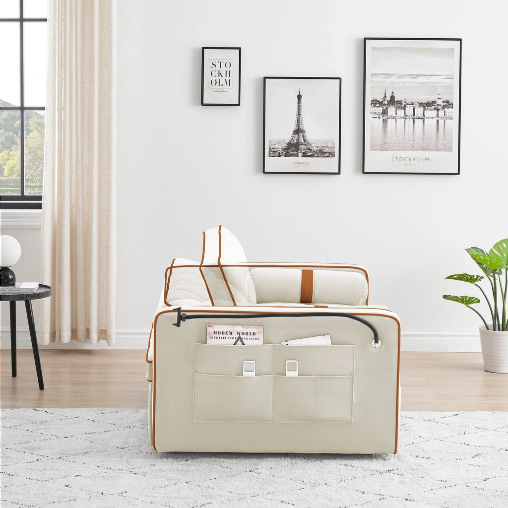 Divano letto trasformabile a 2 posti in velluto da 140 cm con letto estraibile, reclinabile, tasche laterali e supporto per telefono