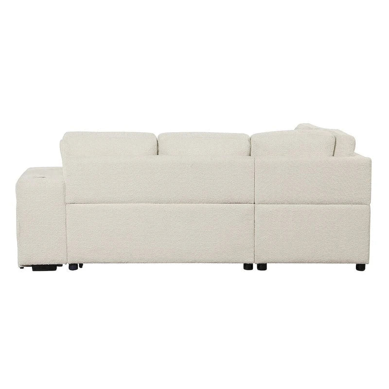 Divano componibile con letto estraibile e pouf contenitore, divano letto convertibile per soggiorno