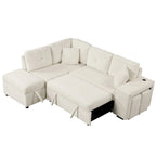 Divano componibile con letto estraibile e pouf contenitore, divano letto convertibile per soggiorno