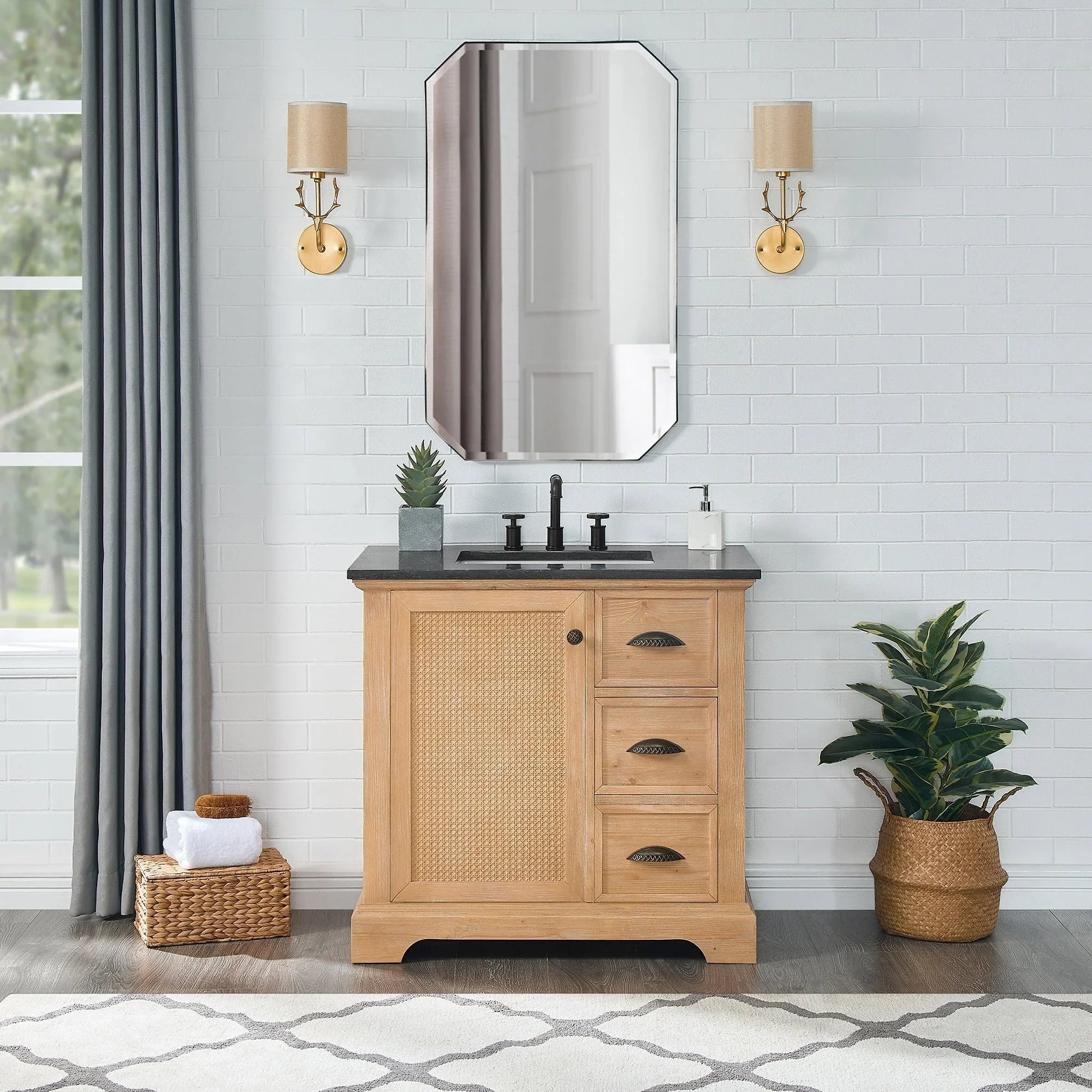 Hervas Bath Vanity with Natural Marble Top without Mirror