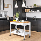 Tavolo da lavoro a isola con piano in legno massello, 48 W x 24 P x 36 H, bianco