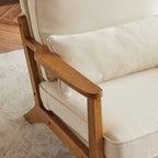 Poltrona d'accento rivestita in misto lino con gambe in legno e un cuscino, beige