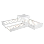 Letto a piattaforma a L moderno bianco per cameretta, dimensioni singole, con letto estraibile e cassetti