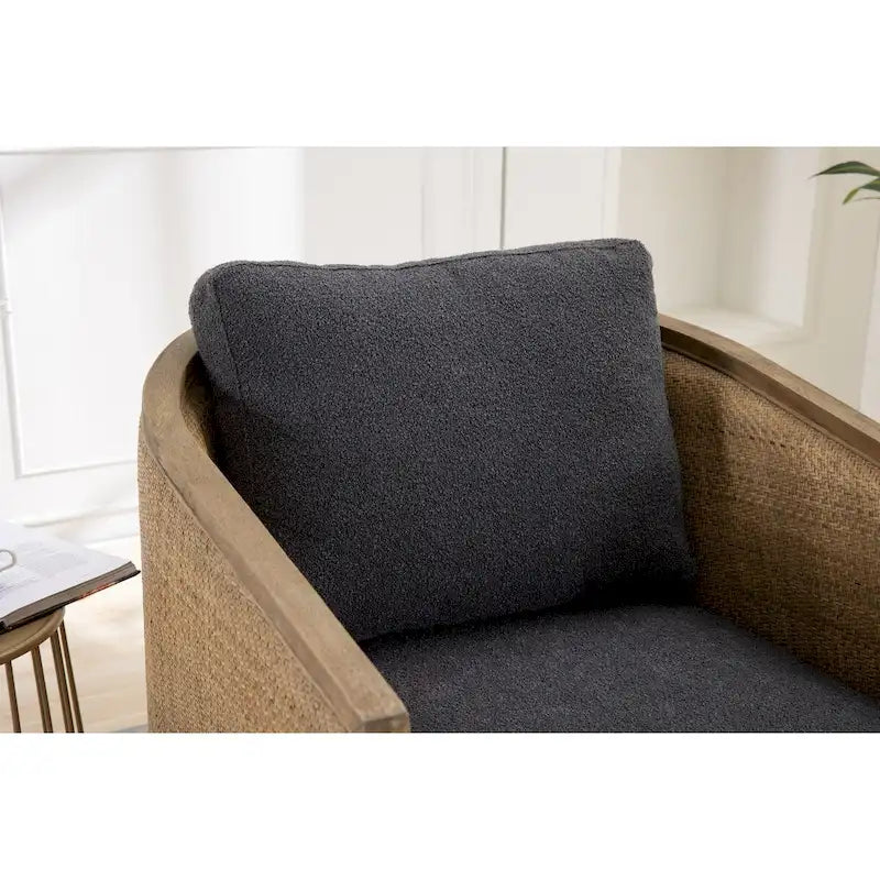 Poltrona a botte girevole, comoda poltrona rotonda d'accento, poltrona club a botte girevole a 360 gradi, poltrona relax con struttura in rattan intrecciato