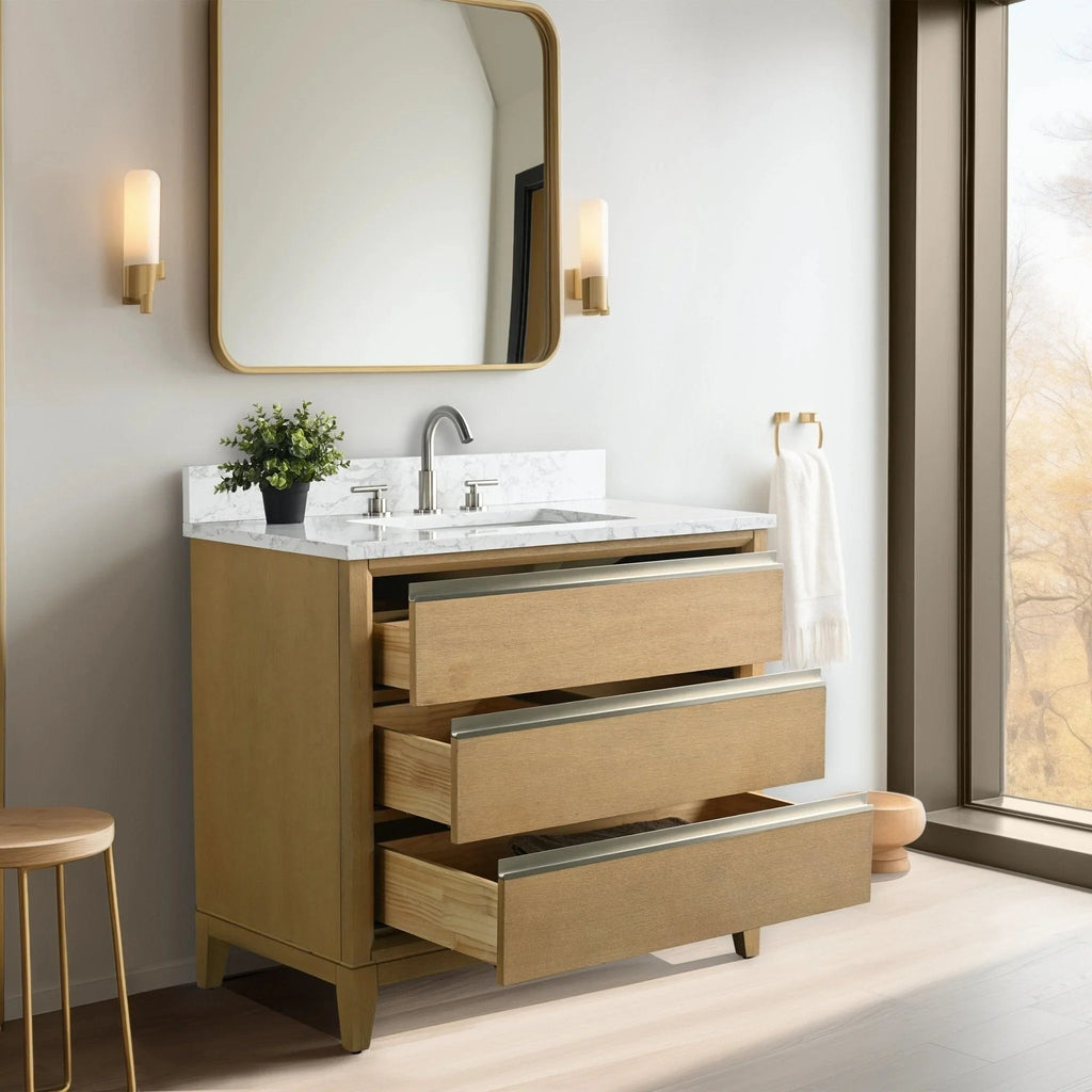 Mobile da Bagno Vanity Art con Lavabo in Ceramica e Top in Marmo Ricomposto