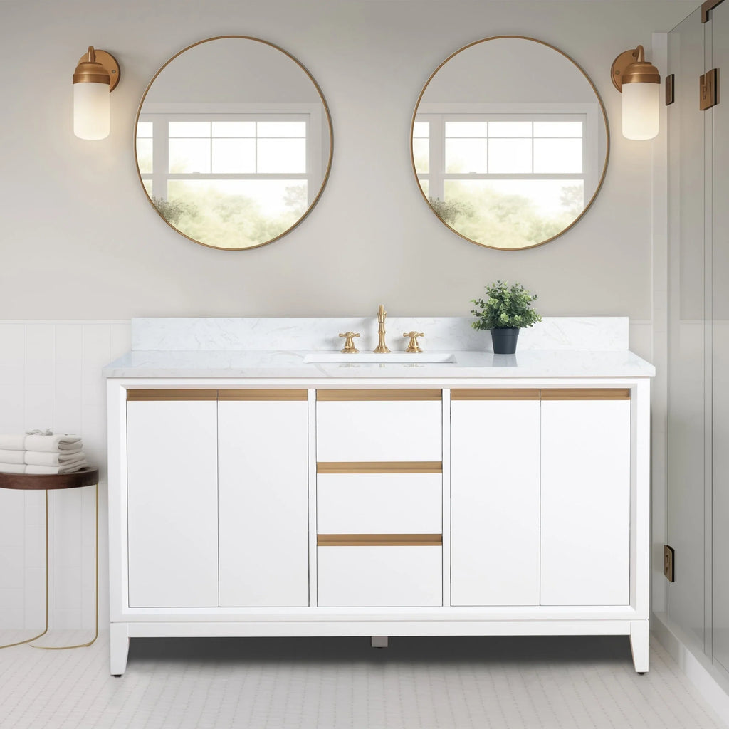 Mobile da Bagno Vanity Art con Lavabo in Ceramica e Top in Marmo Ricomposto