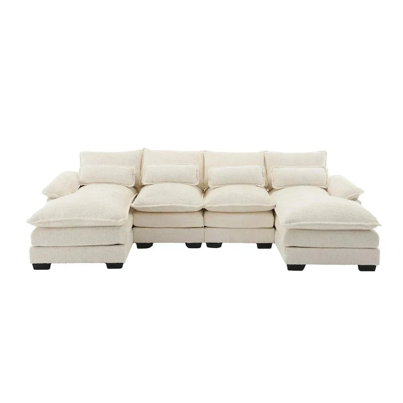 Divano componibile Cloud per soggiorno, divano a U moderno in ciniglia/bouclé, comodo divano letto modulare con doppia chaise longue