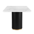 Tavolo da Pranzo di Lusso con Piano in Finto Marmo e Base a Colonna, Struttura Rettangolare in Metallo Bianco per Cucina, 6 Posti - Morden Fort
