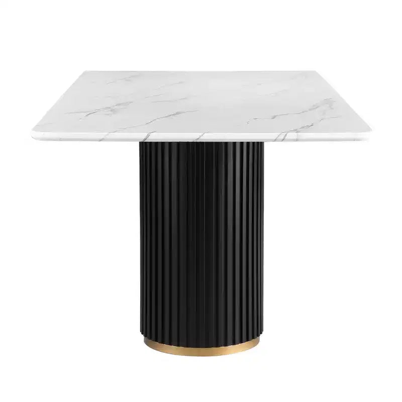 Tavolo da Pranzo di Lusso con Piano in Finto Marmo e Base a Colonna, Struttura Rettangolare in Metallo Bianco per Cucina, 6 Posti - Morden Fort