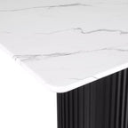Tavolo da Pranzo di Lusso con Piano in Finto Marmo e Base a Colonna, Struttura Rettangolare in Metallo Bianco per Cucina, 6 Posti - Morden Fort