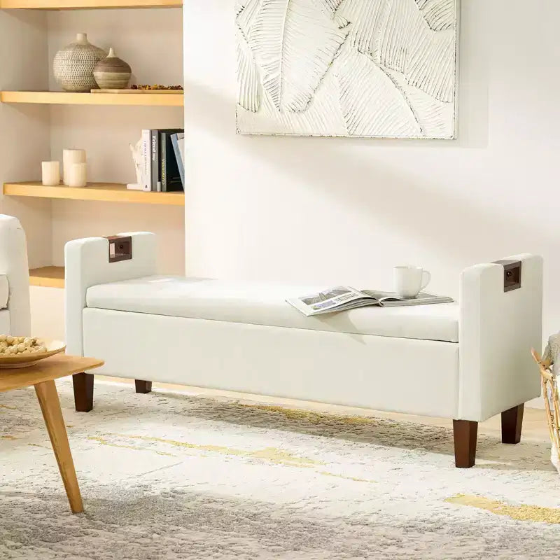 Panca contenitore Daniel con gambe in legno massello e maniglie a incasso|ART OF LIVING DESIGNS