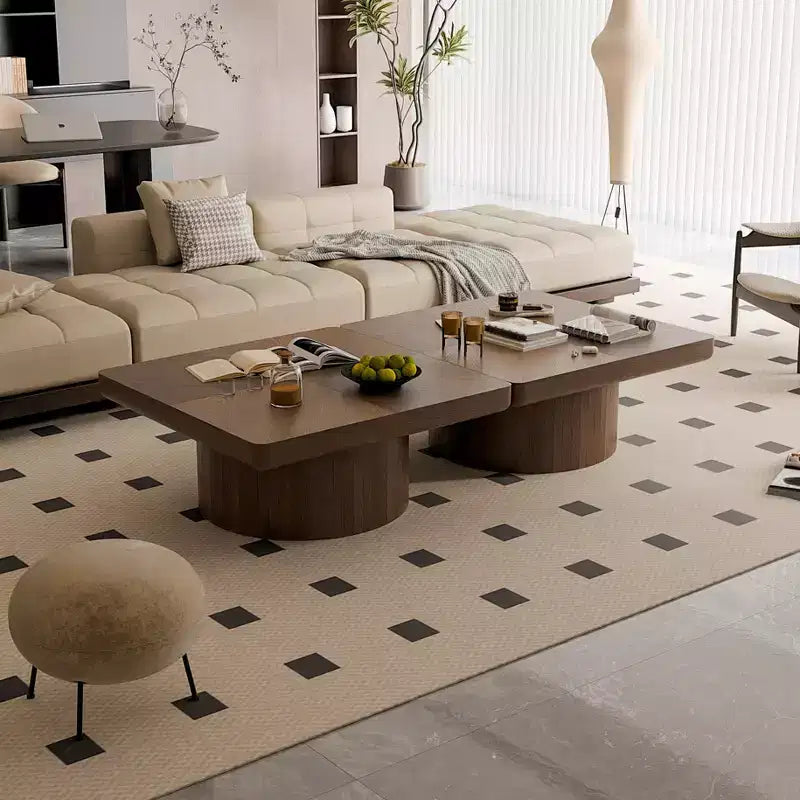 Tavolino Quadrato da Salotto, Top Impiallacciato in Legno con Motivo a Parquet, Noce