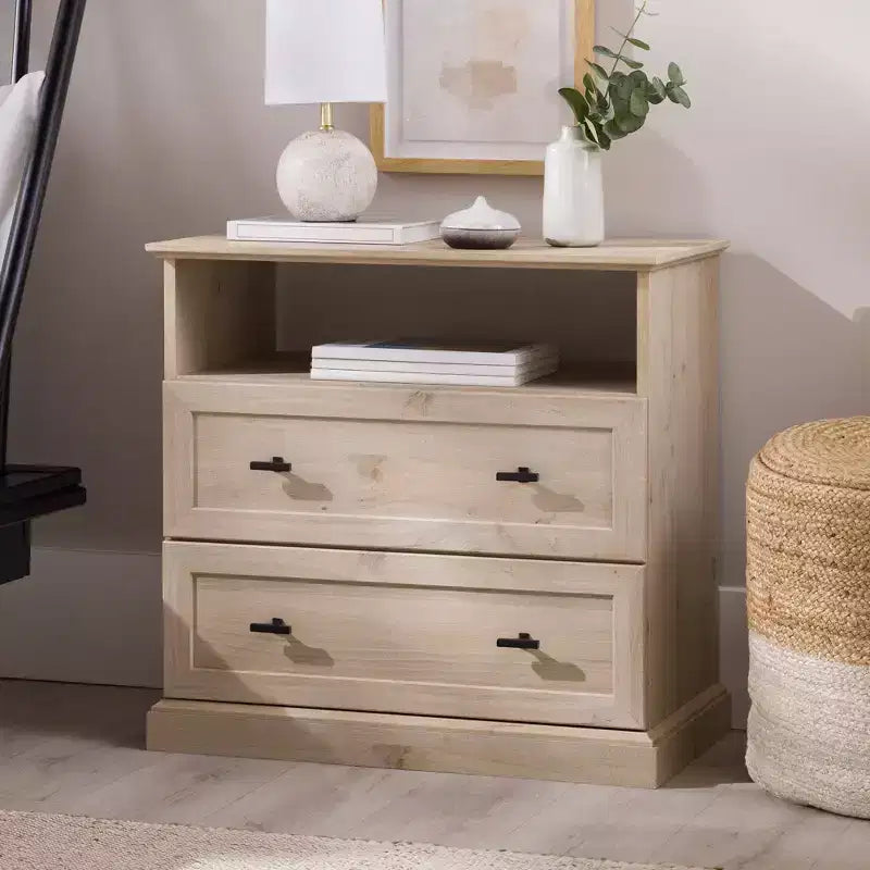 Comodino Transizionale a 2 Cassetti Rovere Bianco - Walker Edison