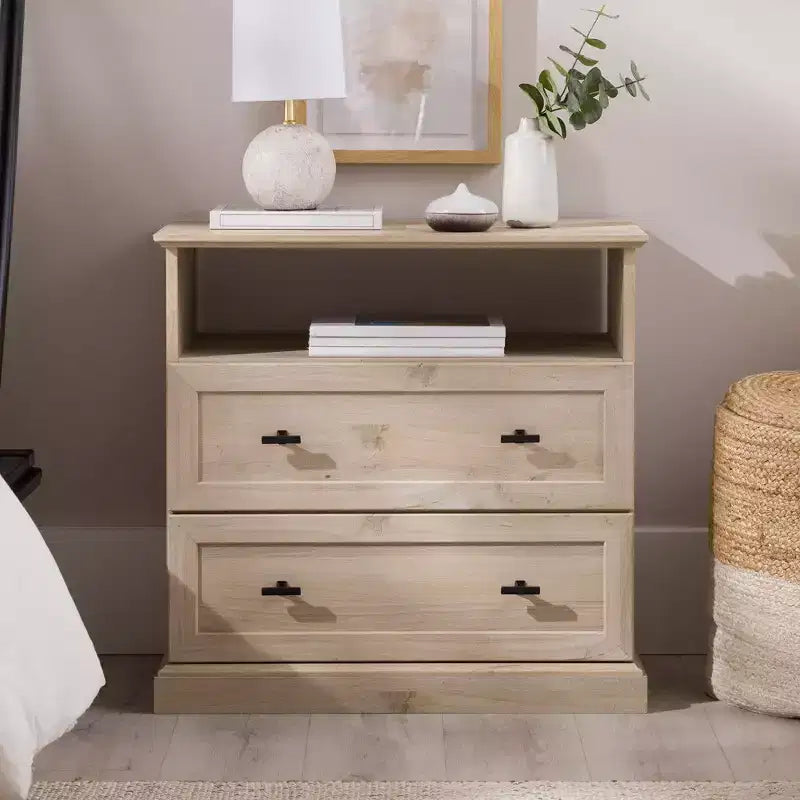 Comodino Transizionale a 2 Cassetti Rovere Bianco - Walker Edison
