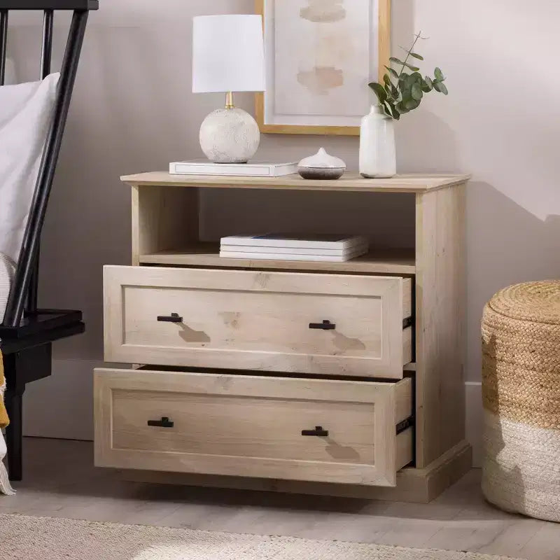 Comodino Transizionale a 2 Cassetti Rovere Bianco - Walker Edison