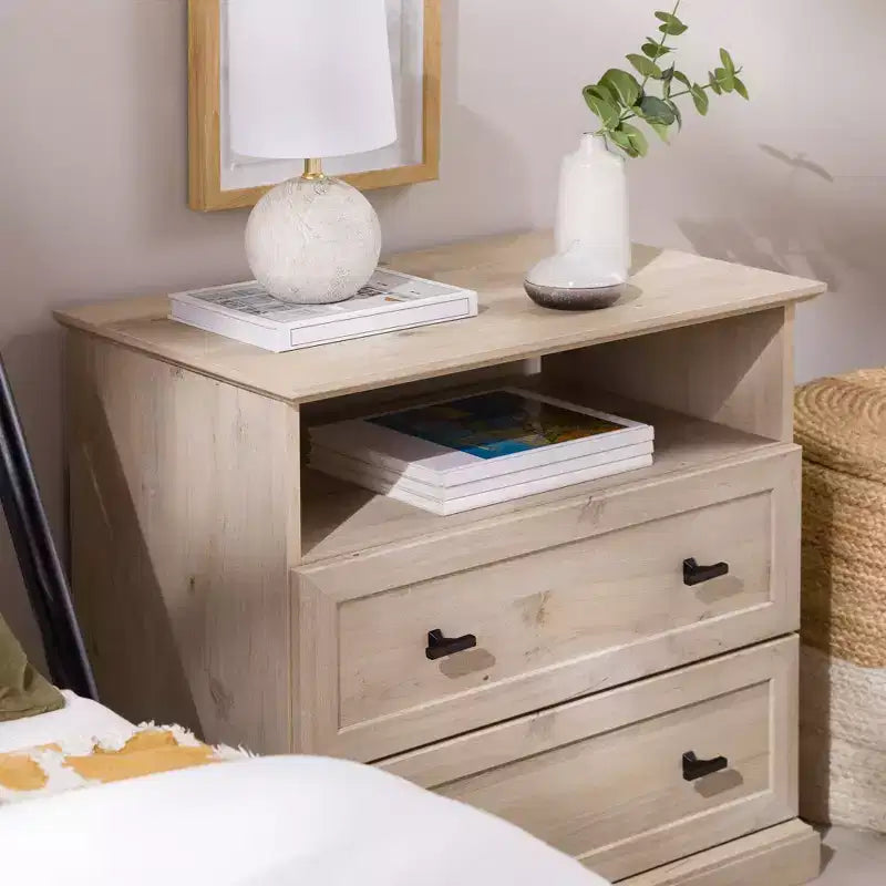 Comodino Transizionale a 2 Cassetti Rovere Bianco - Walker Edison