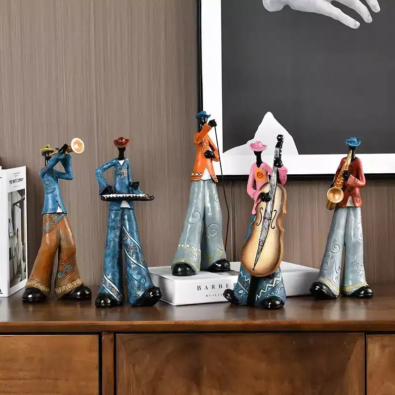 NotArt Set di 5 Statuine di Musicisti Americani - Scultura in Resina Artigianale per Soggiorno,