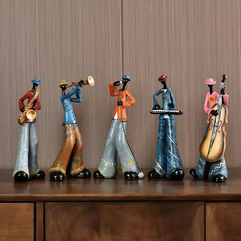 NotArt Set di 5 Statuine di Musicisti Americani - Scultura in Resina Artigianale per Soggiorno,