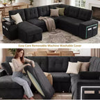 Divano componibile Dyonery 112, divano letto a L a 7 posti / con braccioli chaise longue portaoggetti regolabili in altezza / USB/luce LED, divano letto in ciniglia.