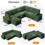 Divano componibile Dyonery 112, divano letto a L a 7 posti / con braccioli chaise longue portaoggetti regolabili in altezza / USB/luce LED, divano letto in ciniglia.