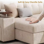 Divano componibile Dyonery 112, divano letto a L a 7 posti / con braccioli chaise longue portaoggetti regolabili in altezza / USB/luce LED, divano letto in ciniglia.