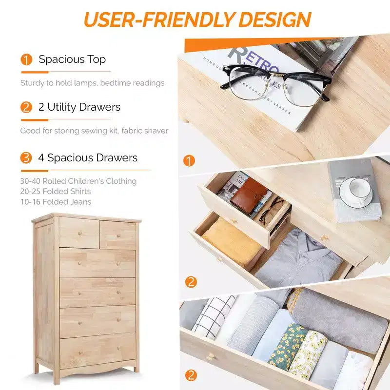 Mobile a 6 cassetti Karl Home in legno di gomma naturale, 1 pz