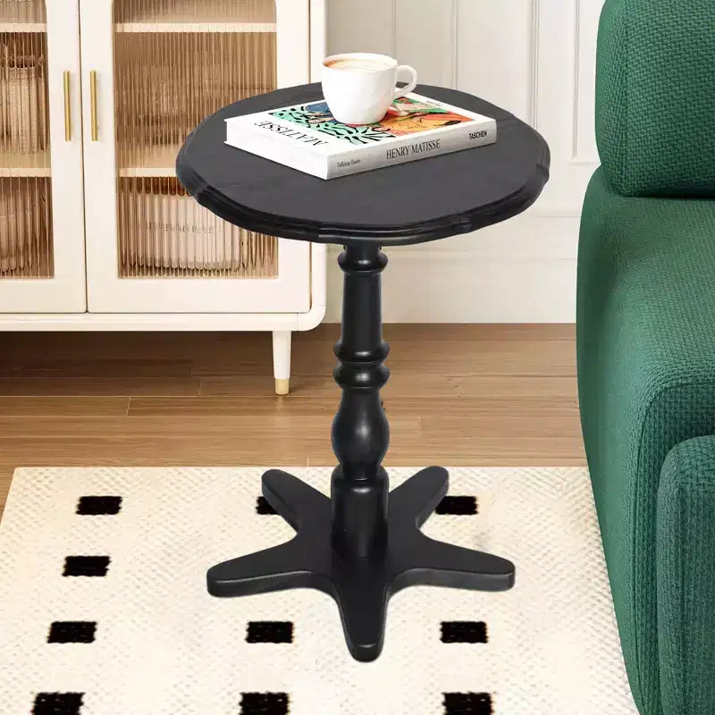 Tavolino rotondo vintage nero da 40 cm, tavolino da caffè con piedistallo in legno, comodino per soggiorno, camera da letto, ingresso