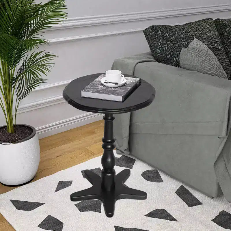 Tavolino rotondo vintage nero da 40 cm, tavolino da caffè con piedistallo in legno, comodino per soggiorno, camera da letto, ingresso
