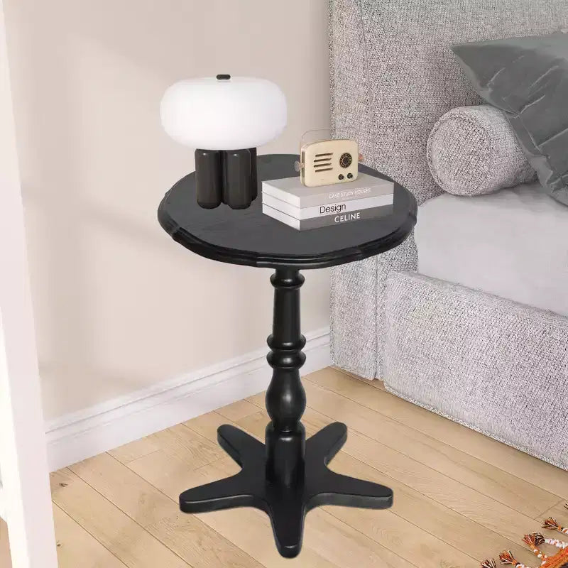 Tavolino rotondo vintage nero da 40 cm, tavolino da caffè con piedistallo in legno, comodino per soggiorno, camera da letto, ingresso