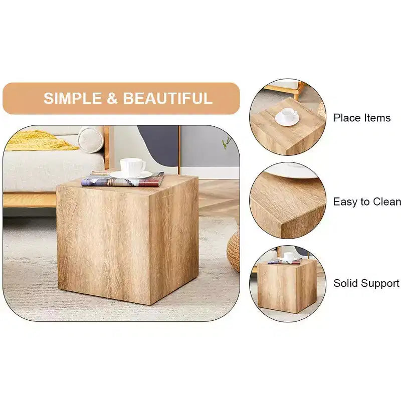 Tavolino da caffè in MDF color legno chiaro da 15,7 pollici, Tavolino d'appoggio quadrato minimalista dalla texture liscia, senza montaggio, per soggiorno