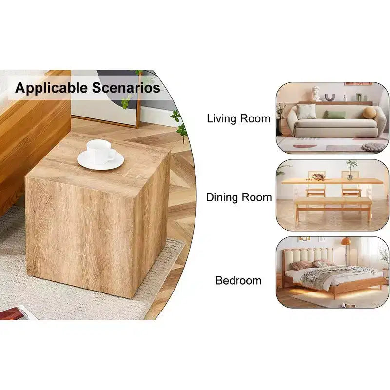Tavolino da caffè in MDF color legno chiaro da 15,7 pollici, Tavolino d'appoggio quadrato minimalista dalla texture liscia, senza montaggio, per soggiorno