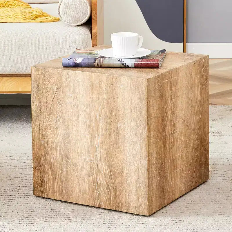 Tavolino da caffè in MDF color legno chiaro da 15,7 pollici, Tavolino d'appoggio quadrato minimalista dalla texture liscia, senza montaggio, per soggiorno